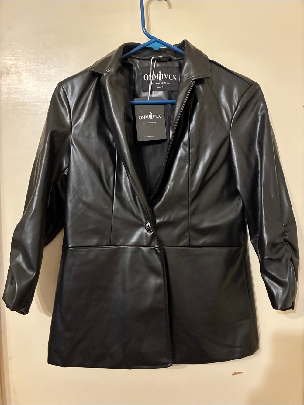 NWTWomen’s Faux Leather Black Single Button Blazer Jacket Small